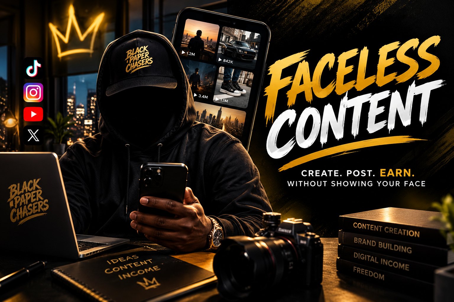 Faceless Content — create, post, earn without showing your face.